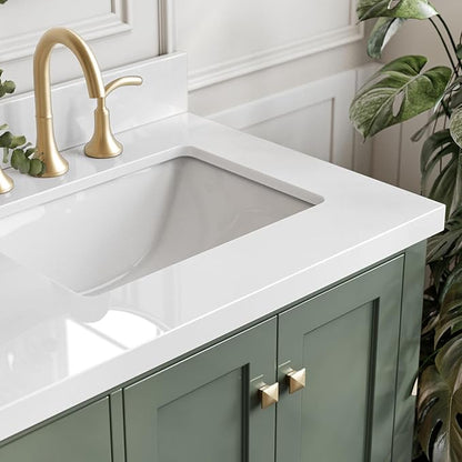 ARIEL Cambridge 67 Inch Double Rectangle Sink Bathroom Vanity with Pure White Quartz Countertop 1.5 Inch in Vintage Green
