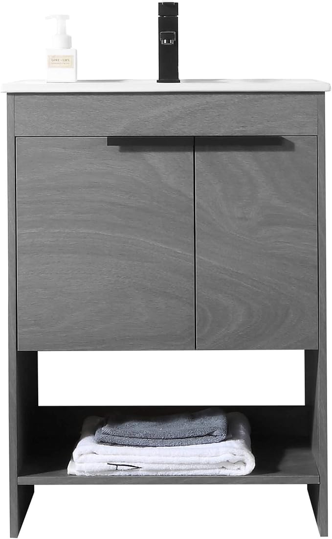 Phoenix 24 Inch Bathroom Vanity with Sink – Modern Design, Soft-Close Doors, Storage Drawers, Durable Build – Classic Grey Vanity for Small Bathrooms (Full Assembly Required)