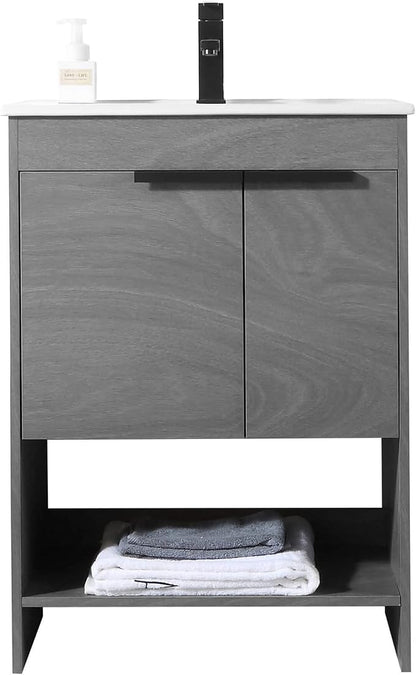 Phoenix 24 Inch Bathroom Vanity with Sink – Modern Design, Soft-Close Doors, Storage Drawers, Durable Build – Classic Grey Vanity for Small Bathrooms (Full Assembly Required)