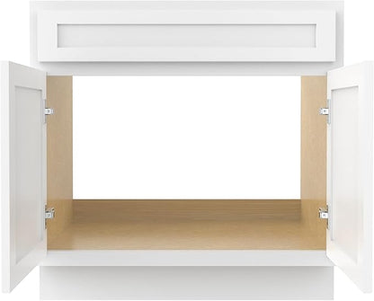 Vanity Art 30 Inch Double Shutter Door Bathroom Vanity Base Cabinet with Soft Closing Shaker Drawer, Strudy Floor Mount Storage Cabinet Organizer for Bedroom, Living Room, Kitchen, VA4030-W