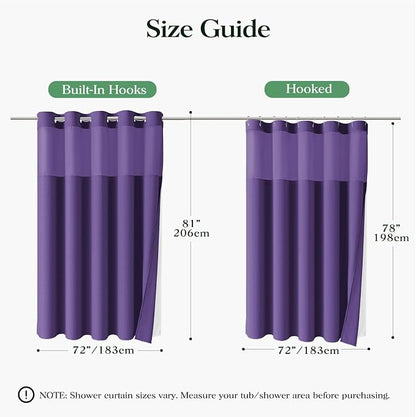 Purple Hook Free Waffle Shower Curtain & Snap Fabric Liner,72x81 | Less Time to install, 3 in 1 Fabric Shower Curtain and Liner Set with Magnets, Long, Shower Curtains for Bathroom