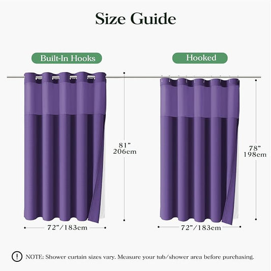 Purple Hook Free Waffle Shower Curtain & Snap Fabric Liner,72x81 | Less Time to install, 3 in 1 Fabric Shower Curtain and Liner Set with Magnets, Long, Shower Curtains for Bathroom