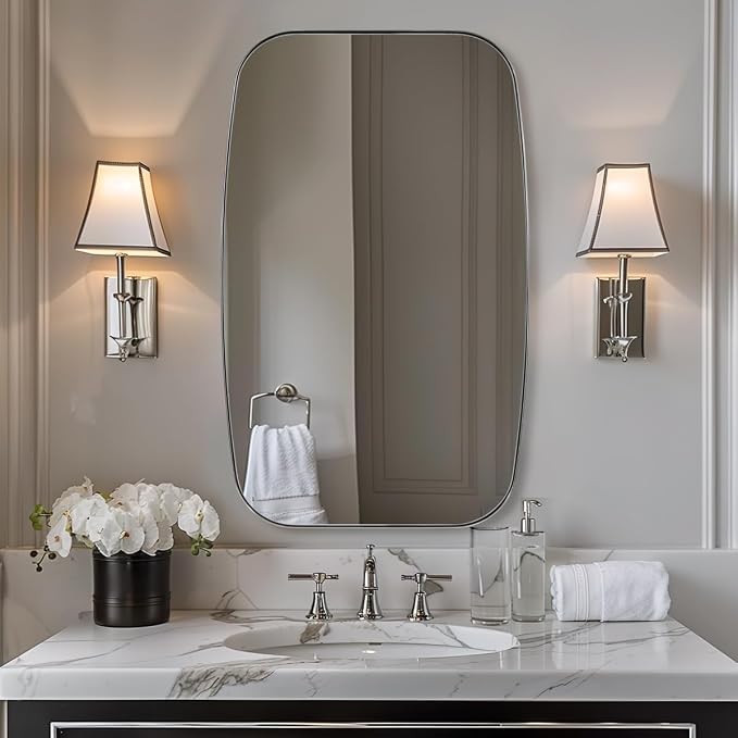 Oval Mirror for Bathroom, 24x30 Polished Chrome Oblong Bathroom Mirror for Vanity with Stainless Steel Metal Frame, Modern Anti Rust Wall Mounted