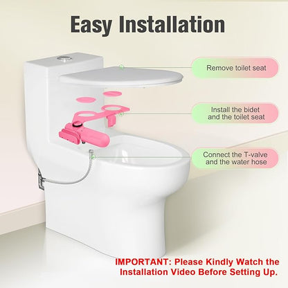 Ultra-Slim Bidet Attachment for Toilet with Filter, Removes Chlorine, Non-Electric Dual Nozzles(Frontal/Rear) Bidet Toilet Seat Attachment with Pressure Controls, No Gaps No Leaks, pH balanced(Pink)