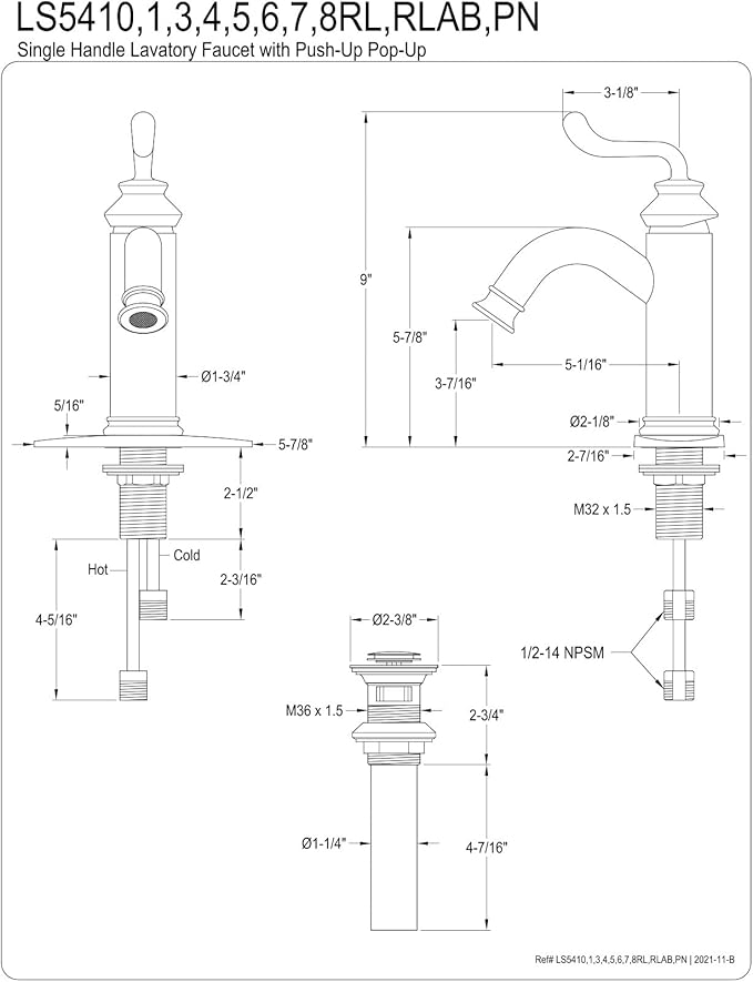 Fauceture LS5416RL Royale Single-Handle Bathroom Faucet with Push Pop-Up, Naples Bronze