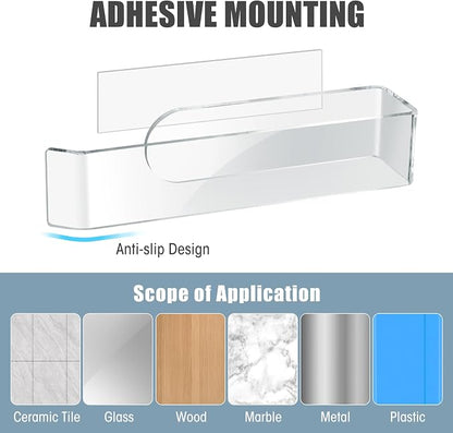 NiHome Clear Acrylic Hand Towel Rack 2-Pack, Adhesive Wall Bar, Waterproof | No Drill Install, Rustproof U-Shape Design For Bathroom Kitchen Bedroom Cabinet RV, Stick On Mount