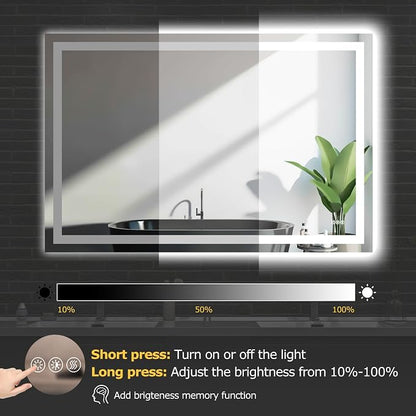 Hivone 60"X40" LED Bathroom Mirror with Lights, Anti-Fog, Dimmable, Backlit + Front Lit, Smart Bathroom Vanity Mirror, Memory Function, Shatterproof, Tempered Glass (Horizontal/Vertical)