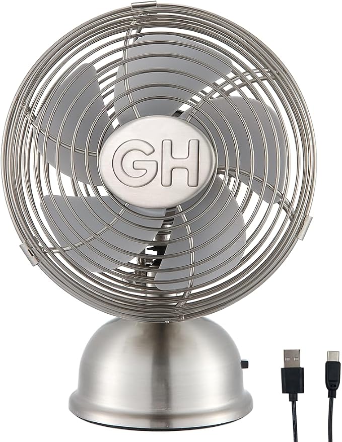 Good Housekeeping 5" All-Metal (92525) USB Desktop Laptop Nightstand Fan with Oscillation (Brushed Nickel)