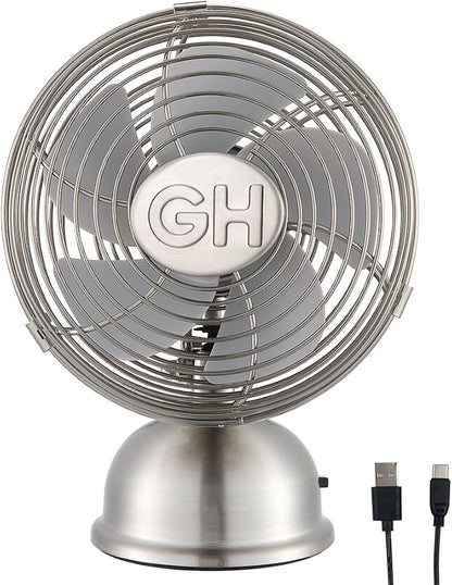 Good Housekeeping 5" All-Metal (92525) USB Desktop Laptop Nightstand Fan with Oscillation (Brushed Nickel)