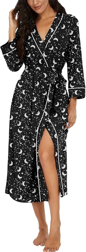 PrinStory Womens Robe Long Knit Bathrobe Lightweight Soft Robes Ladies Bath Robe