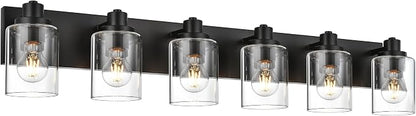 6 Light Bathroom Vanity Lights, Bathroom Lighting Fixtures over Mirror with Clear Glass Shades, Black Vanity Light For Bathoom, Modern Wall Sconces Vanity Lighting Fixture for Bathroom Hallway