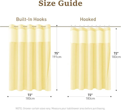 Yellow Ringless Linen Textured Shower Curtain with Snap in Liner 72x75 | 3 in 1 Modern Shower Curtain Set, Removable Liner, Waterproof & Washable, Mesh Top Window, Durable Fabric, Easy to Install