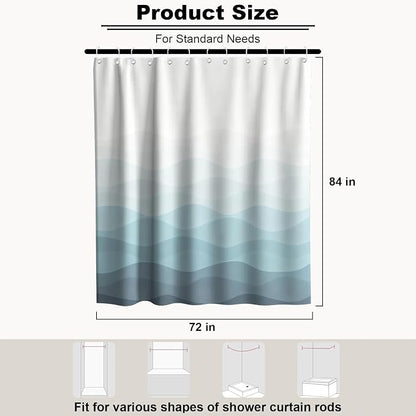 Luxury Modern Ocean Shower Curtain Abstract Funky Cute Striped Aesthetic | Art Shower Curtains for Bathroom, Waterproof Bath Curtain with Hooks Machine Washable Bathtub Curtains 72x84 Inch Blue