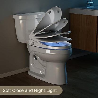 Electric Toilet Seat Elongated with Voice Control, Heated Toilet Seat with Warm Water & Dryer, Radar Sensor Auto Open/Close, LED Temp Display, Electric Bidet Toilet Seat for Bathroom
