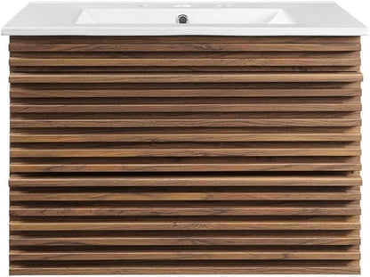 Modway Render 30" Wall-Mount Bathroom Vanity in Walnut White