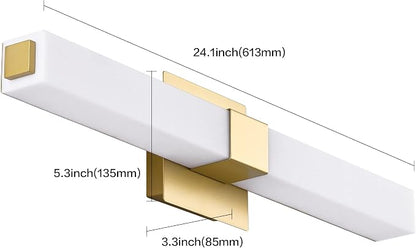 Gold Bathroom Light Fixtures - 24 inch LED Vanity Lights 18W - Modern Bathroom Lights Over Mirror Cool White Light