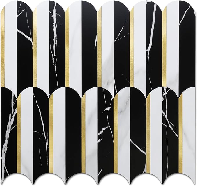DICOFUN 1 Sheet Black & White Peel and Stick Backsplash for Kitchen, PVC Stick on Backsplash Wall Tile