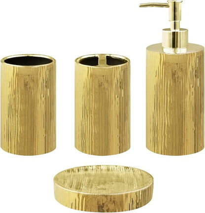 Blue Donuts Bathroom Accessories Set, Toothbrush Holder, Soap Dispenser, Gold, Ceramic, 4 Piece