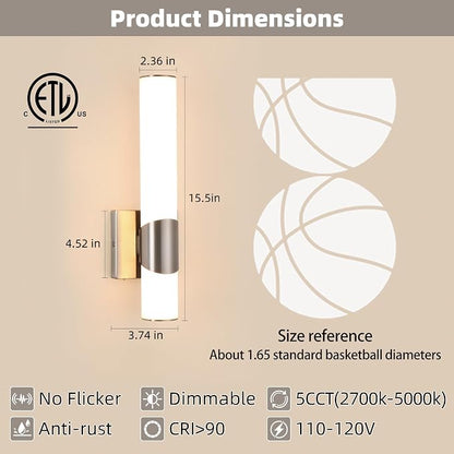 15" Brushed Nickel Bathroom Vanity Lights, Wall Sconce, 2 Pack | Modern Wall Light for Bathroom Bedroom Living Room Hallway