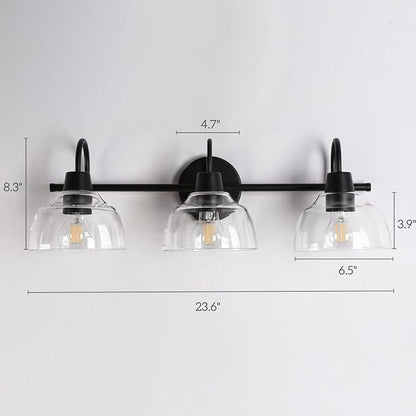 KSANA Black Bathroom Light Fixtures, Modern Farmhouse Vanity Lights Over Mirror 3-Light Bathroom Wall Mounted Sconce with Dome Glass Shade