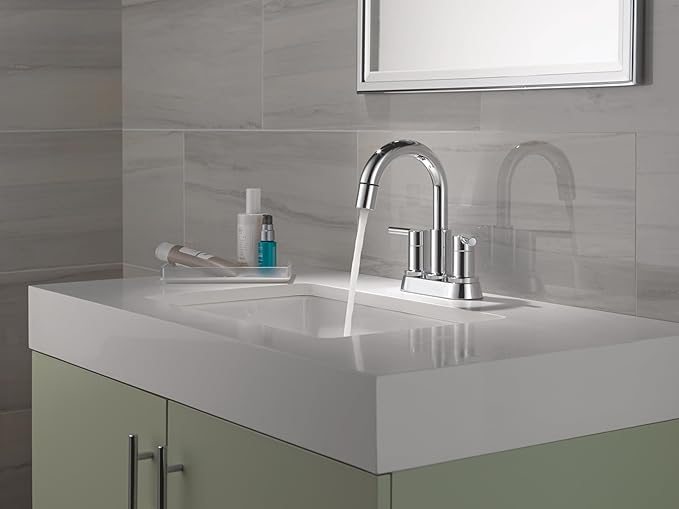 Delta Nicoli Centerset Chrome Bathroom Faucet, 4 Inch 3 Hole Bathroom Sink Faucet for Vanity, Push-Pop Drain Assembly, Chrome 25749LF