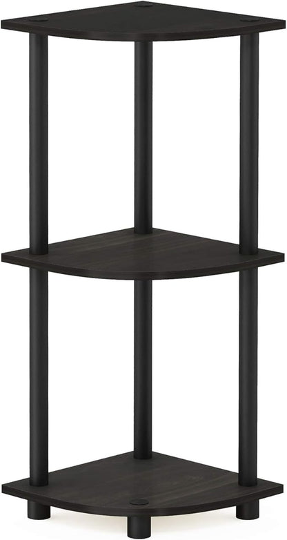 Furinno TURN-N-TUBE Corner Shelf, 3-Tier Corner Bookshelf, Display Storage Shelves with Open Shelves, for Organization and Storage, Living Room, Home Office, Garage, Espresso