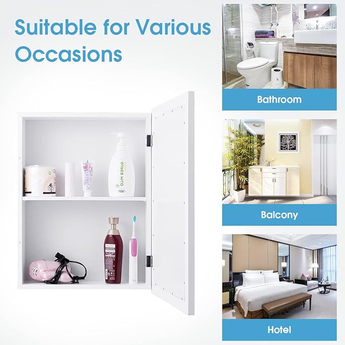 LDAILY LUARANE Bathroom Medicine Cabinet with Mirror, Wall Mounted Mirror Cabinet with Adjustable Shelf, Storage Organizer Cabinet for Bathroom Room Living Room Entryway (White)