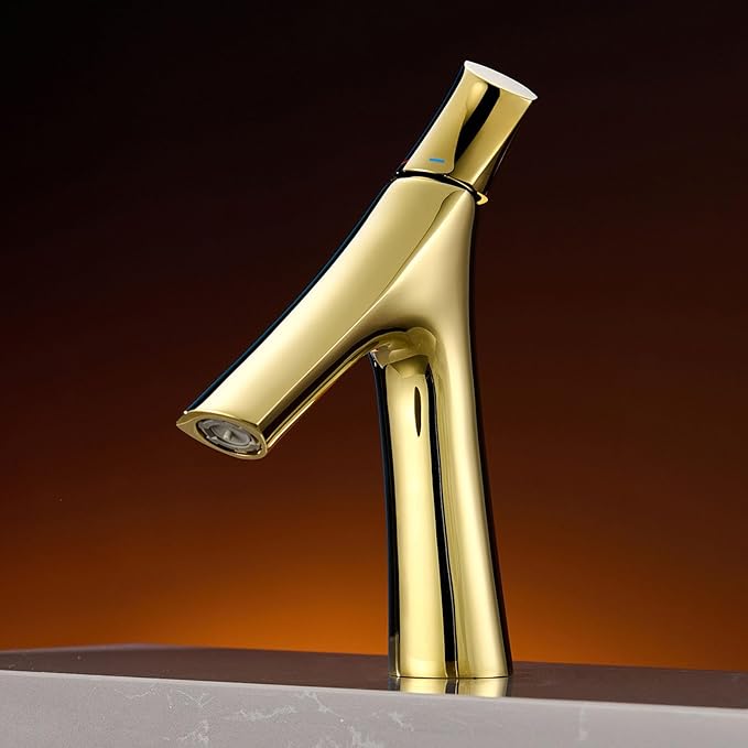 Faucet for Bathroom Sink Single Handle Bathroom Faucet 1 Hole Brass Hot and Cold Gold