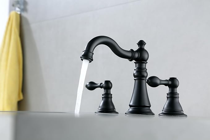 Two Handle Bathroom Sink Faucet Matte Black 3 Hole with Pop up Drain,High Arc Lavatory 8 Inch Widespread Bathroom Faucet,F-8805P-MT