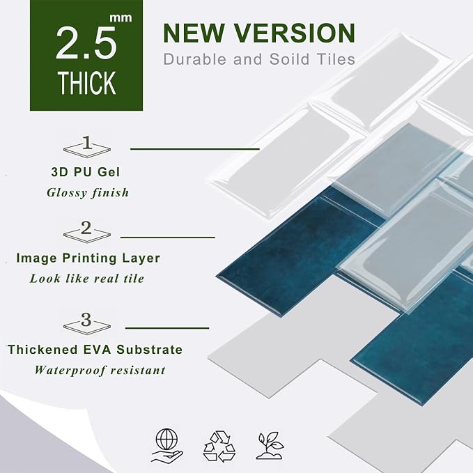 STICKGOO 10-Sheet Subway Tile Peel and Stick Backsplash, Self Adhesive Vinyl Wall Tiles, Stick on Backsplash for Kitchen and Bathroom(Thicker Design)