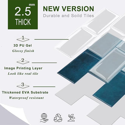 STICKGOO 10-Sheet Subway Tile Peel and Stick Backsplash, Self Adhesive Vinyl Wall Tiles, Stick on Backsplash for Kitchen and Bathroom(Thicker Design)