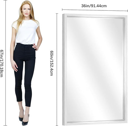 36x60 inch Brushed Silver Bathroom Mirror, Large Rectangular Mirror for Wall, 0.6" Thickened Deep Frame Mirrors for Bathroom Sink, Shatterproof Tempered Glass, Antirust, Horizontally/Vertically