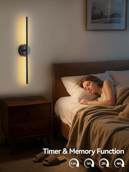 Battery Operated Wall Sconces Set of 2, Remote & Touch Control | 30 Inch Black Rechargeable Wall Light, Wireless Sconces wall Decor with Timer & 3000K-6000K Dimmable for Bedroom, Living Room