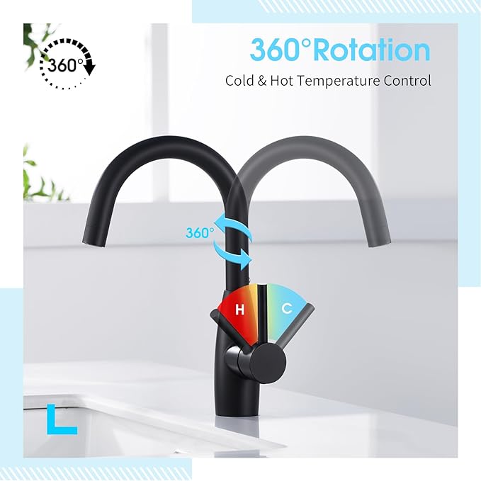 CREA Bar Sink Faucet, Sink Faucets Single Hole Black for Bathroom Kitchen Campers with Deck Plate Prep Wet Utility Small Mini Outdoor Vessel Farmhouse Vanity Lavatory