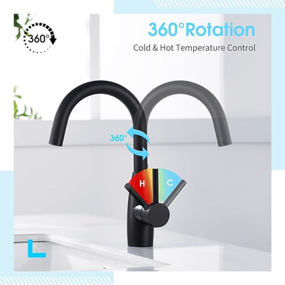 CREA Bar Sink Faucet, Sink Faucets Single Hole Black for Bathroom Kitchen Campers with Deck Plate Prep Wet Utility Small Mini Outdoor Vessel Farmhouse Vanity Lavatory