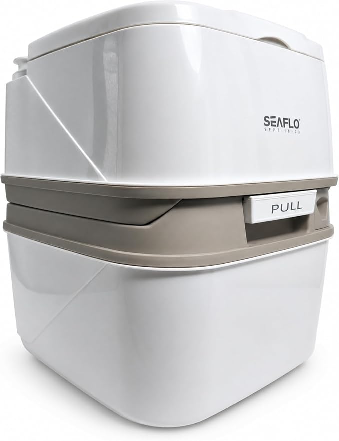 SEAFLO Premium Camping Portable Toilet - 5.8 Gallon Waste 3.43 Gall Fresh Tank (100 Flushes), 440 lbs Max Weight, Level Indicator, Sealed Waste Tank for RV, Boat, Elderly, Off-Grid, 4-Year Warranty