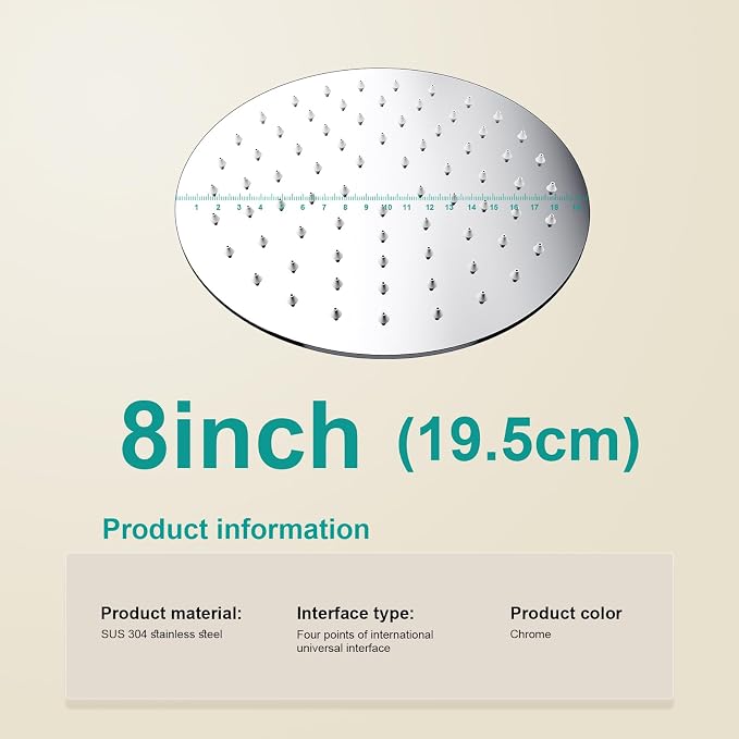 All Metal Rain Shower Head - Heavy Duty Stainless Steel, Easy Install, High Water Flow, Ultra-Thin Modern Design for Bathroom (Chrome, 8)