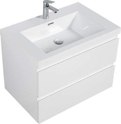 30 Inch Floating Bathroom Vanity with Sink, Large Storage Wall Mounted Floating Vanity with Soft Close Drawers, One-Piece Basin Bathroom Sink Cabinet (Glossy White, 30")