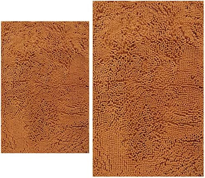 BOANKODU Bathroom Rugs Sets 2 Piece, Extra Soft Chenille Bath Mat Absorbent Bathroom Rug, Bathroom Mat with Sturdy PVC Non-Slip Bottom, Machine Washable Bath Rugs (Champagne)