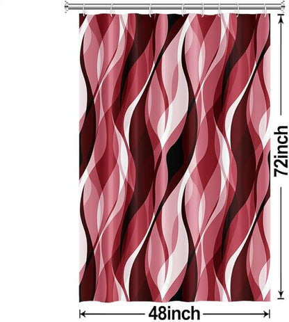 Red Shower Curtain, Modern Abstract Ombre Red Striped Shower Curtain Set for Bathroom Waterproof Shower Curtain with Hooks, 48x72 Inch