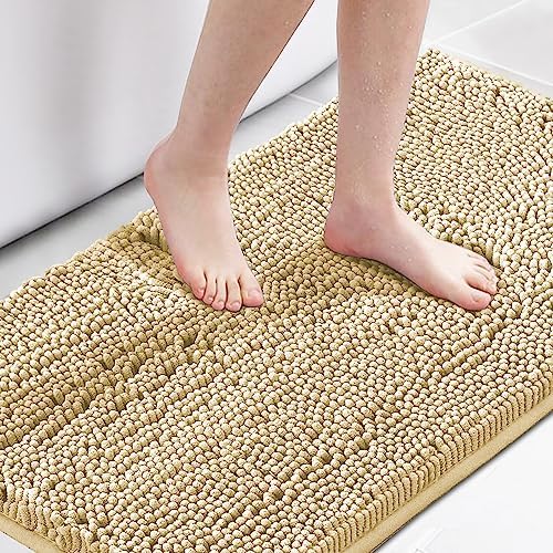 H.VERSAILTEX Microfiber Bath Rugs Chenille Floor Mat Ultra Soft Washable Bathroom Dry Fast Water Absorbent Bedroom Area Rugs, 24 x 42 - Inch, Beige