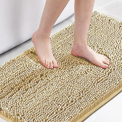 H.VERSAILTEX Microfiber Bath Rugs Chenille Floor Mat Ultra Soft Washable Bathroom Dry Fast Water Absorbent Bedroom Area Rugs, 24 x 42 - Inch, Beige