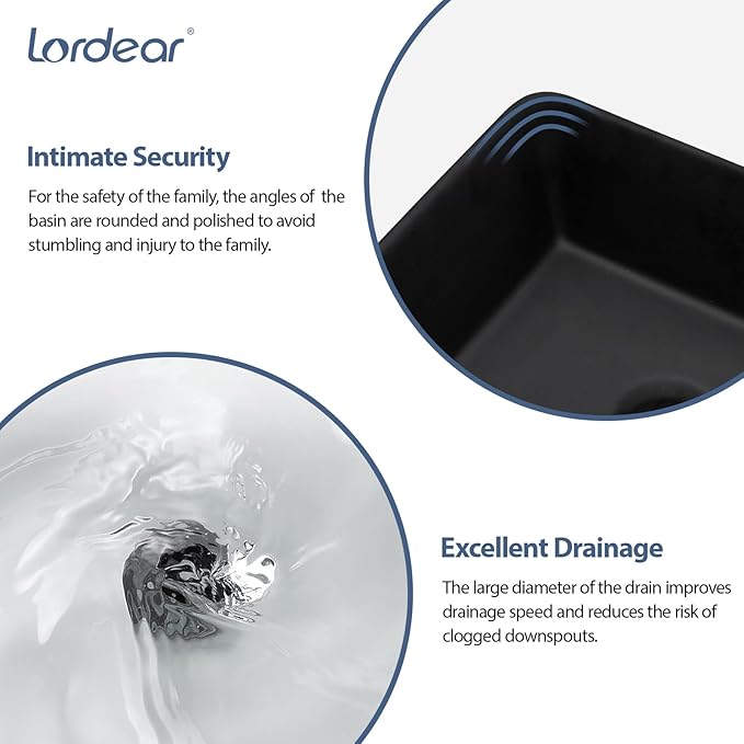 Lordear Black Vessel Sink 19"x15" Bathroom Sink Rectangle Above Counter Black Porcelain Ceramic Vessel Vanity Sink Art Basin