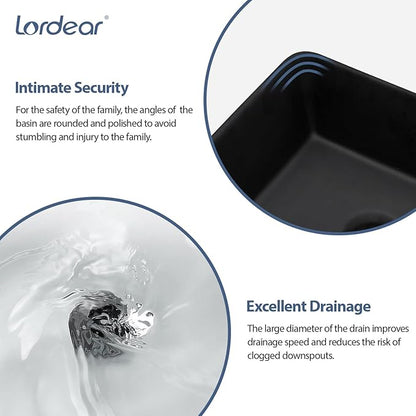 Lordear Black Vessel Sink 19"x15" Bathroom Sink Rectangle Above Counter Black Porcelain Ceramic Vessel Vanity Sink Art Basin