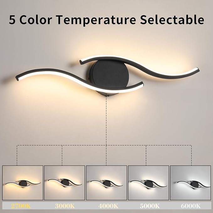 Black Bathroom Light Fixtures Over Mirror, 24 Inch Modern Bathroom Vanity Light Bar 96 LED Beads, 1300LM Brightness 5 Color, Vanity Lighting Fixture for Bathroom, Led Bathroom Sconces, UL & FCC Cert.