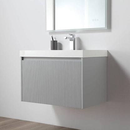 Blossom Positano Wall Mounted Bathroom Vanity with Acrylic Sink & Side Cabinet | All Wood Floating Vanity Cabinet | Soft-Close Drawer | Modern Minimalist Style (Light Grey, 30" w/Sink & SC)