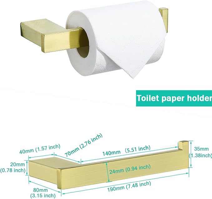 Brushed Gold Bathroom Hardware Set, 18-Inch Towel Bar Set Wall Mounted | Durable SUS304 Stainless Steel Bathroom Accessories Set, 4-Piece,18 inch Towel Bar, Robe Towel Hooks, Toilet Paper Holder