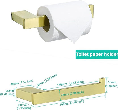 Brushed Gold Bathroom Hardware Set, 18-Inch Towel Bar Set Wall Mounted | Durable SUS304 Stainless Steel Bathroom Accessories Set, 4-Piece,18 inch Towel Bar, Robe Towel Hooks, Toilet Paper Holder