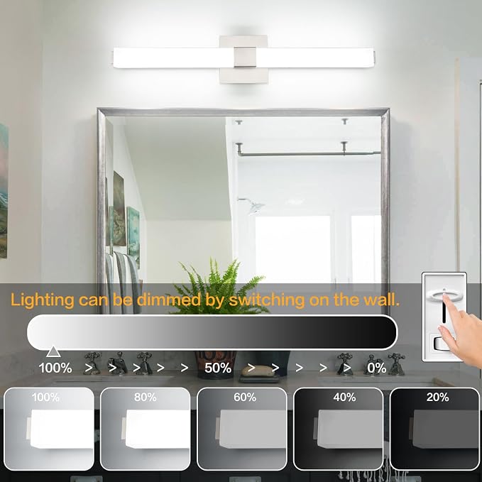 32-inch Dimmable Vanity Light Fixture: Brushed Nickel Modern Sleek LED Bathroom Light Bar Brightness& Waterproof