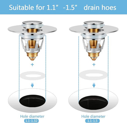 QYHNYJF Bathroom Sink Stopper with Hair Catcher – Universal Pop-Up Drain Strainer for 1.1–1.5 inch US Standard Sink Drain Holes, Anti-Clog Basin Stopper, Silver